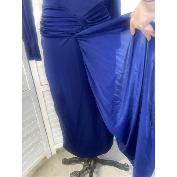 VINTAGE CASADEI 1980s Blue Draped Open Back Long Sleeve Dress Sz Large - Picture 4 of 11
